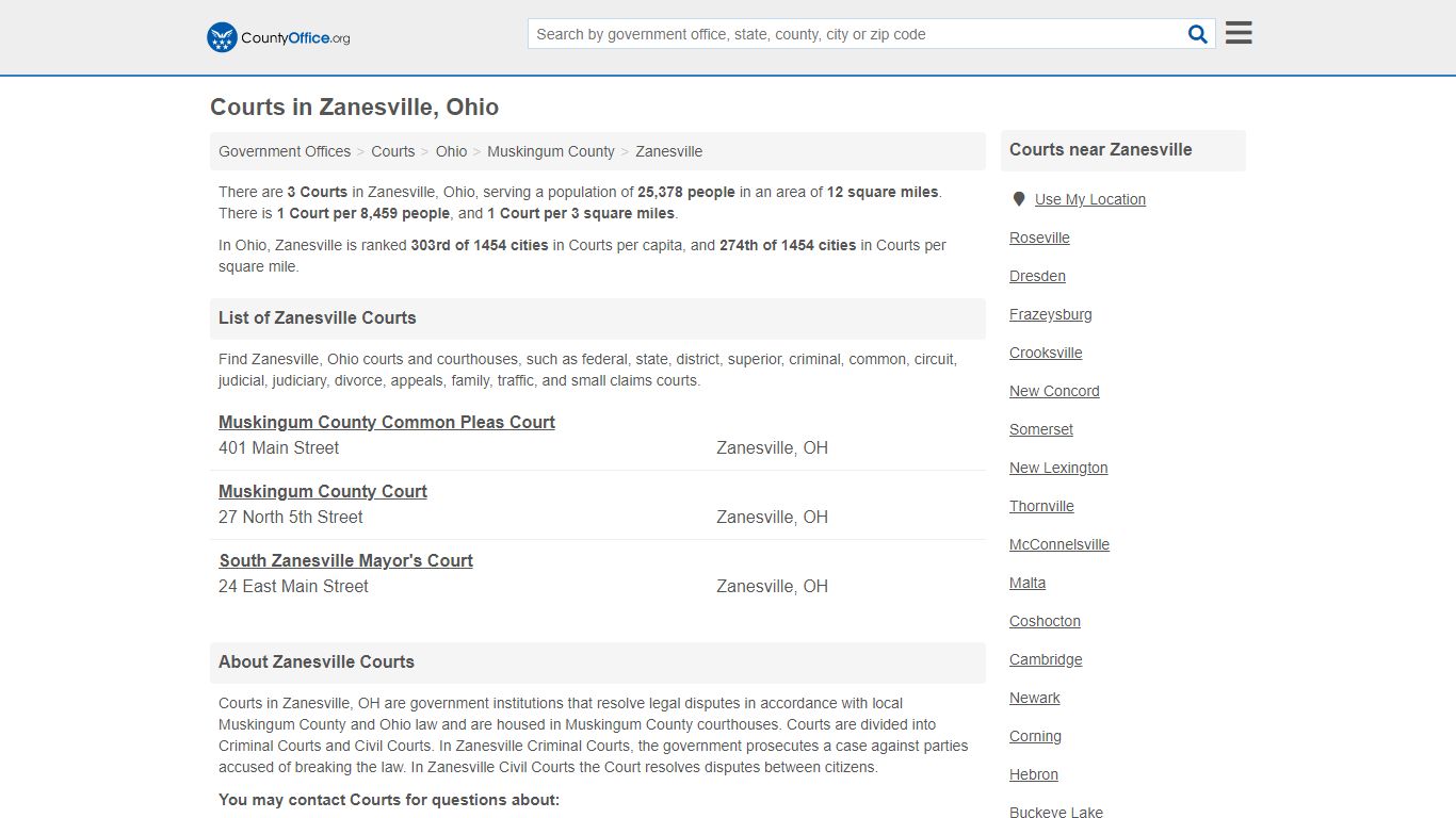 Courts - Zanesville, OH (Court Records & Calendars)